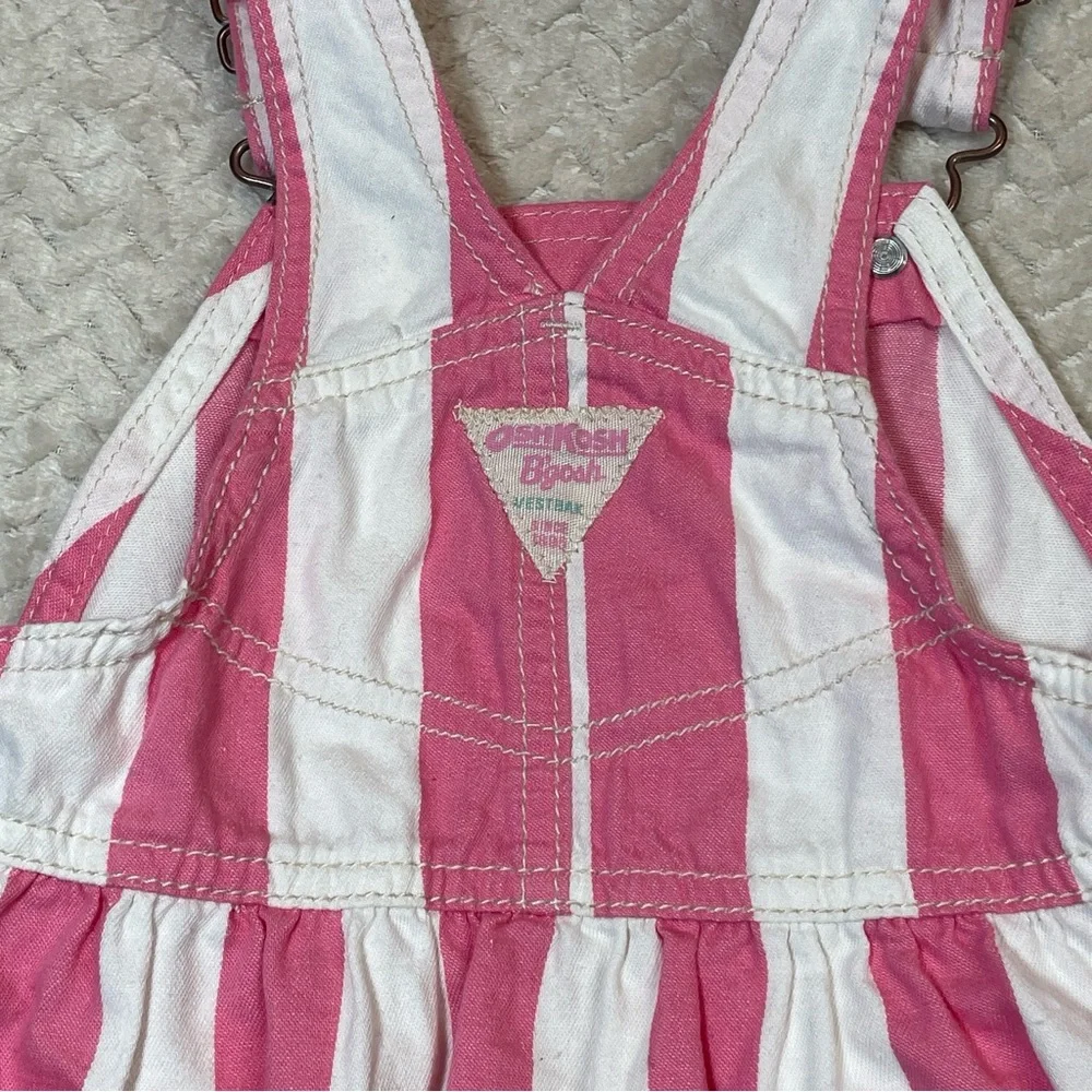 Oshkosh BGosh Y2K Pink White Stripe Dress Overalls Floral Embroidery Size 24 mos